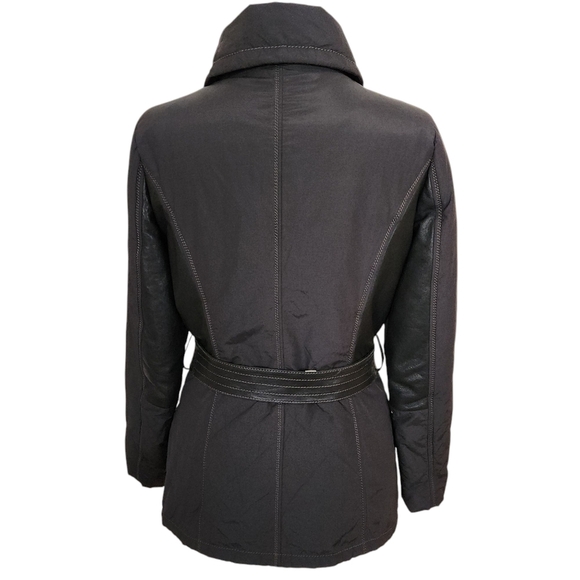 DANIER Black Belted Jacket with Leather Accents & rabbit Fur Lining - Size small - Picture 3 of 15